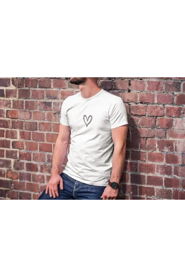 Unisex Bisiklet Yaka Baskılı Oversize T-Shirt - Beyaz