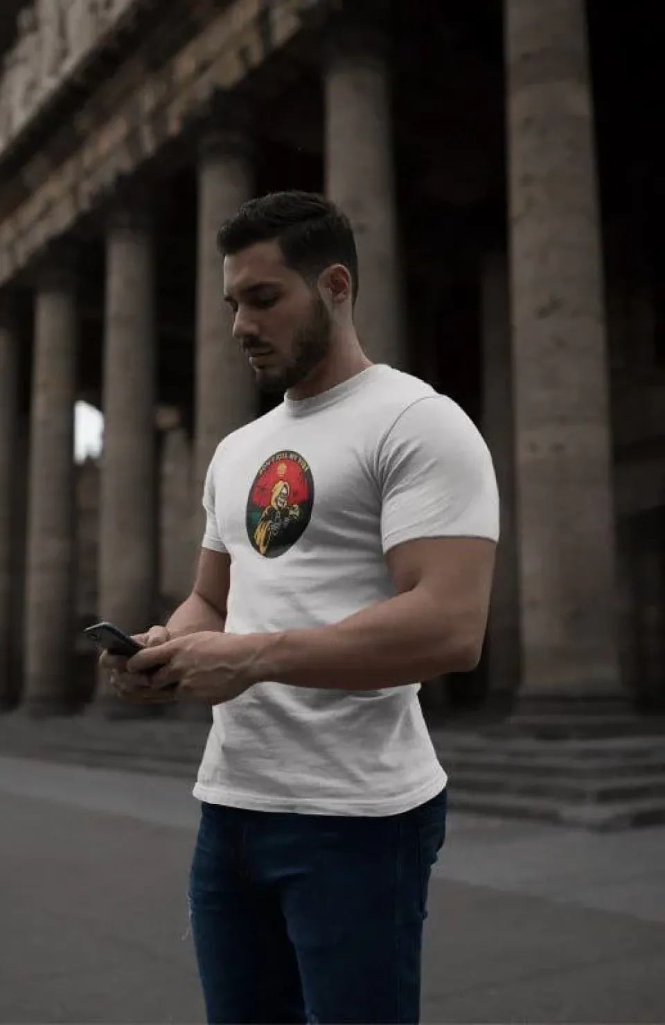 Unisex Bisiklet Yaka Baskılı Oversize T-Shirt - Beyaz Somersan Giyim | Kadın, Erkek ve Çocuk Moda