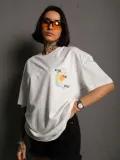 Unisex Bisiklet Yaka Baskılı Oversize T-Shirt - Beyaz Somersan Giyim | Kadın, Erkek ve Çocuk Moda
