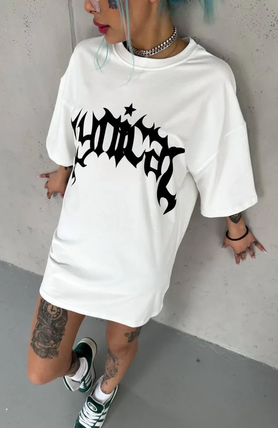 Unisex Bisiklet Yaka Baskılı Oversize T-Shirt - Beyaz Somersan Giyim | Kadın, Erkek ve Çocuk Moda