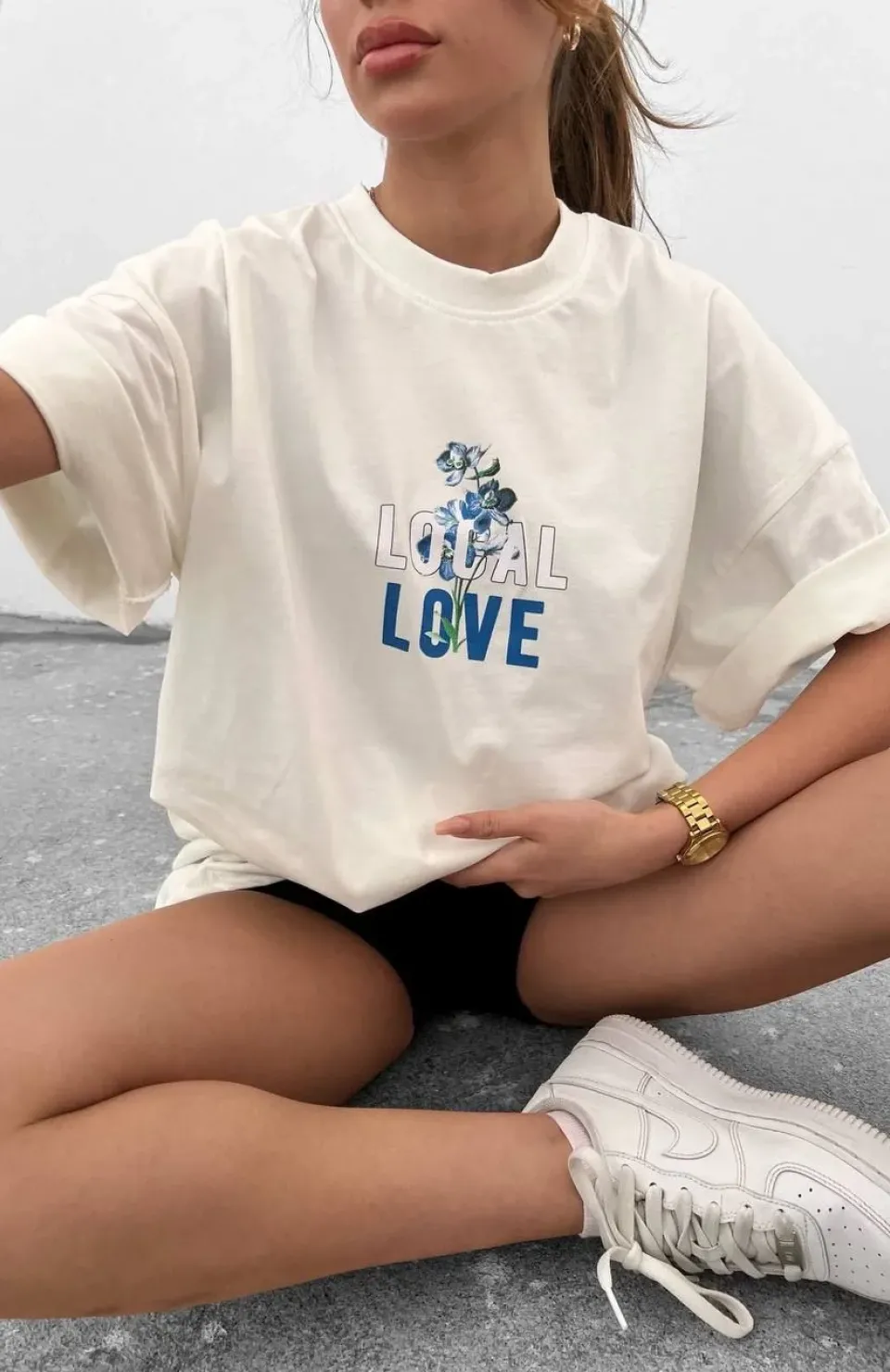 Unisex Bisiklet Yaka Baskılı Oversize T-Shirt - Beyaz Somersan Giyim | Kadın, Erkek ve Çocuk Moda