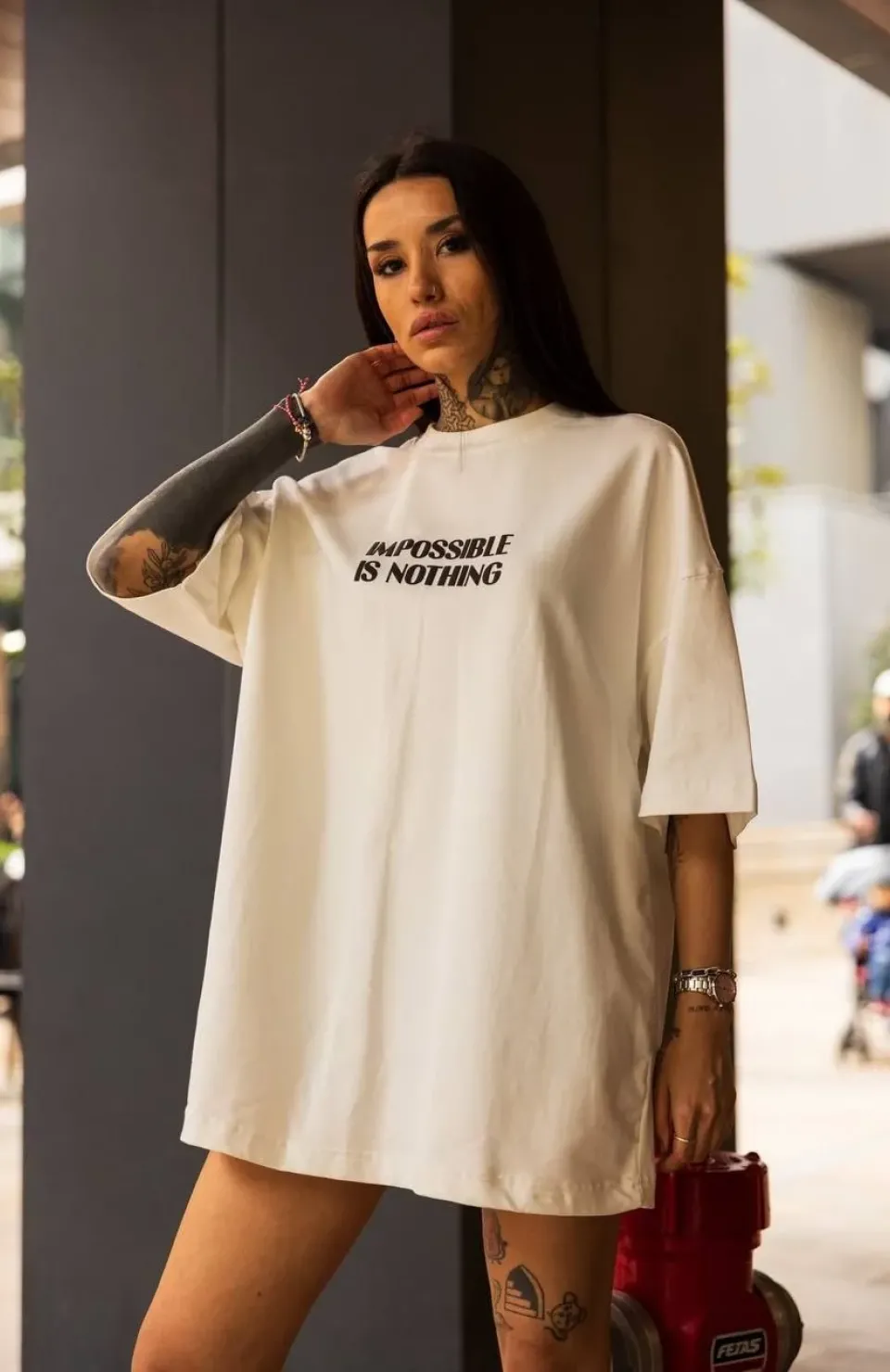 Unisex Bisiklet Yaka Baskılı Oversize T-Shirt - Beyaz Somersan Giyim | Kadın, Erkek ve Çocuk Moda