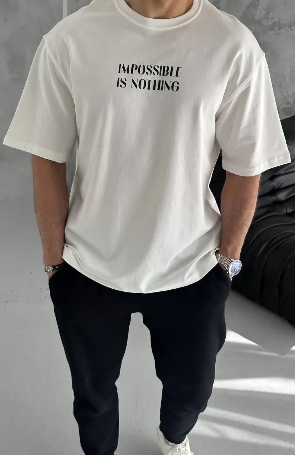 Unisex Bisiklet Yaka Baskılı Oversize T-Shirt - Beyaz Somersan Giyim | Kadın, Erkek ve Çocuk Moda