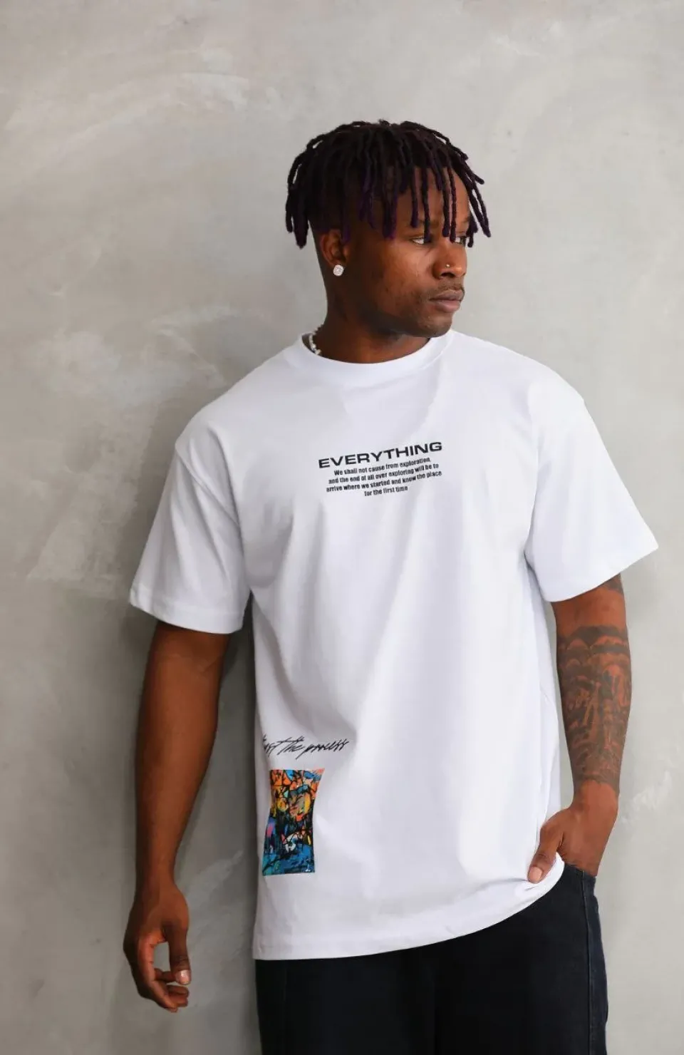 Unisex Bisiklet Yaka Baskılı Oversize T-Shirt - Beyaz Somersan Giyim | Kadın, Erkek ve Çocuk Moda