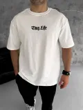 Unisex Bisiklet Yaka Baskılı Oversize T-Shirt - Beyaz Somersan Giyim | Kadın, Erkek ve Çocuk Moda