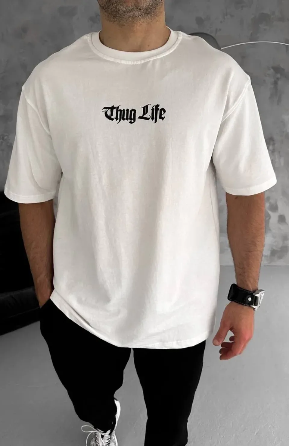 Unisex Bisiklet Yaka Baskılı Oversize T-Shirt - Beyaz Somersan Giyim | Kadın, Erkek ve Çocuk Moda