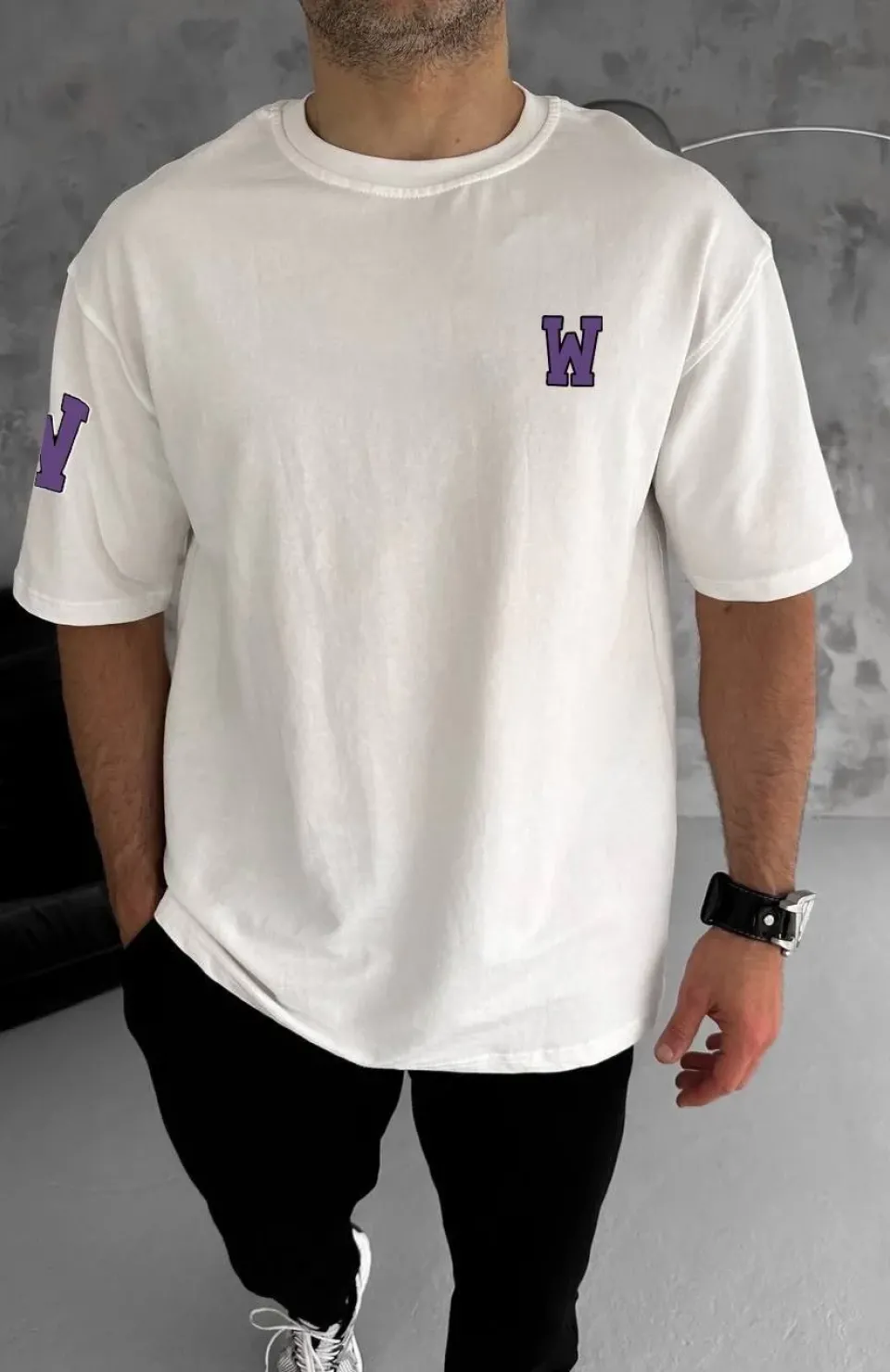 Unisex Bisiklet Yaka Baskılı Oversize T-Shirt - Beyaz Somersan Giyim | Kadın, Erkek ve Çocuk Moda