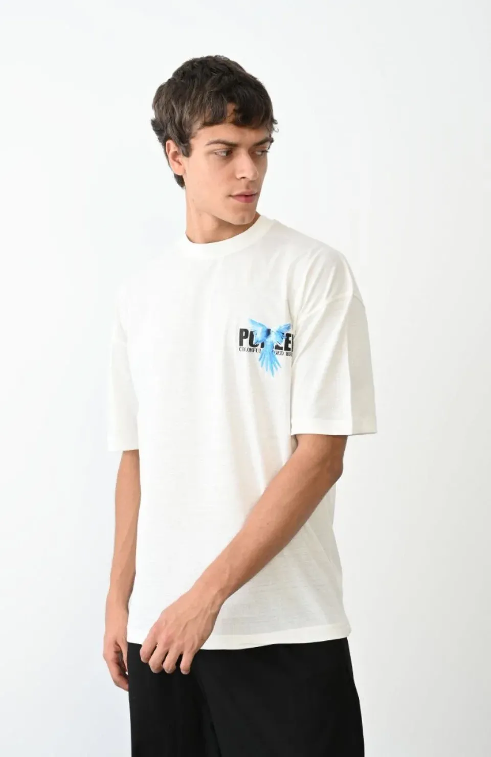 Unisex Bisiklet Yaka Baskılı Oversize T-Shirt - Beyaz Somersan Giyim | Kadın, Erkek ve Çocuk Moda