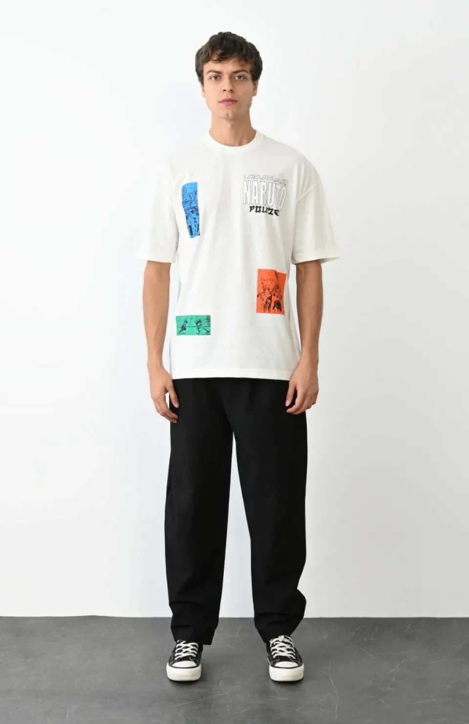 Unisex Bisiklet Yaka Baskılı Oversize T-Shirt - Beyaz Somersan Giyim | Kadın, Erkek ve Çocuk Moda