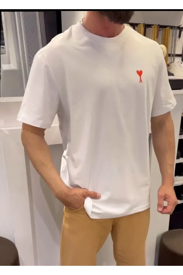 Unisex Bisiklet Yaka Baskılı Oversize T-Shirt - Beyaz