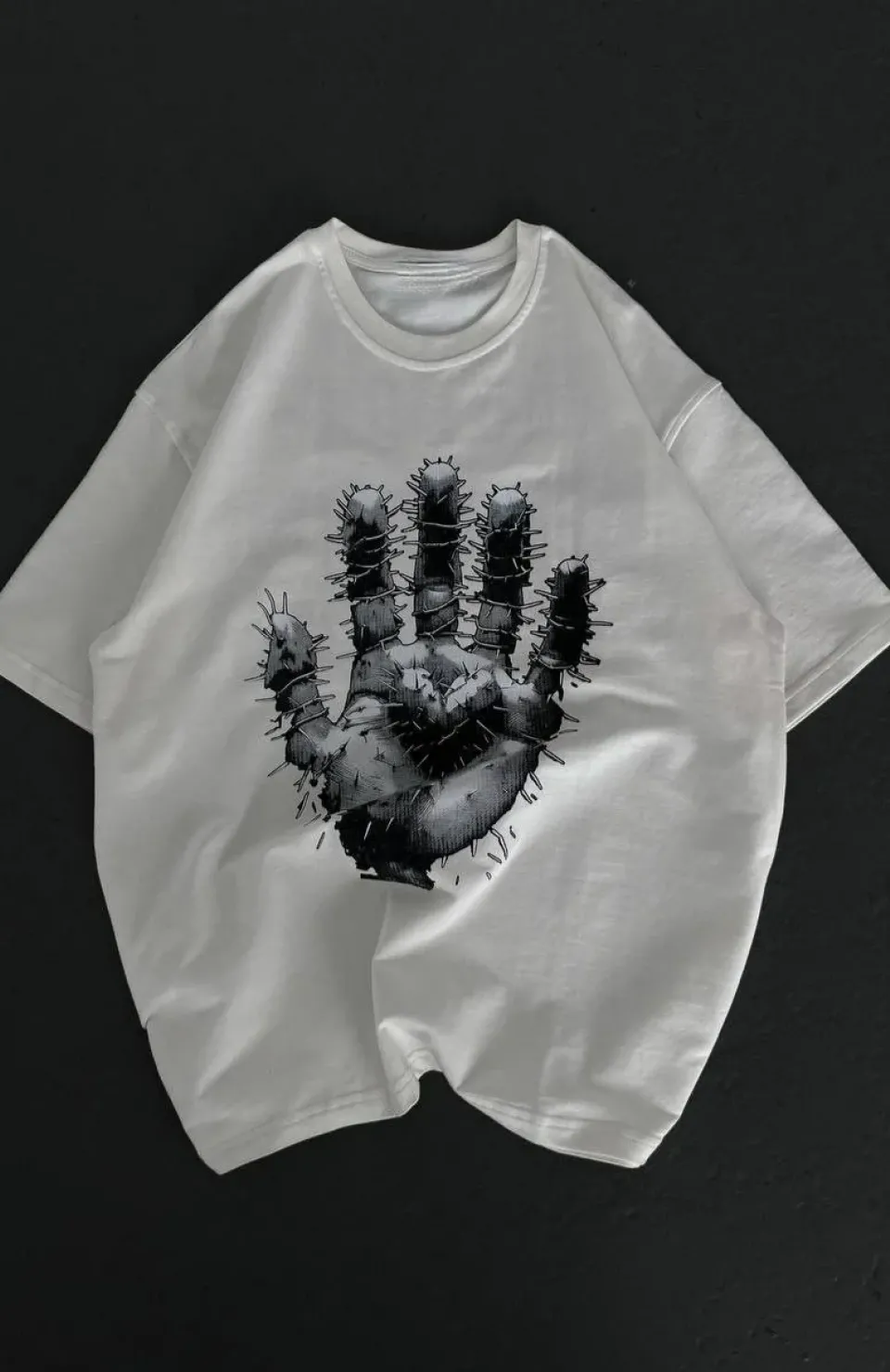 Unisex Bisiklet Yaka Baskılı Oversize T-Shirt - Beyaz Somersan Giyim | Kadın, Erkek ve Çocuk Moda