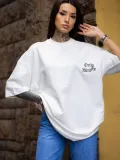 Unisex Bisiklet Yaka Baskılı Oversize T-Shirt - Beyaz Somersan Giyim | Kadın, Erkek ve Çocuk Moda
