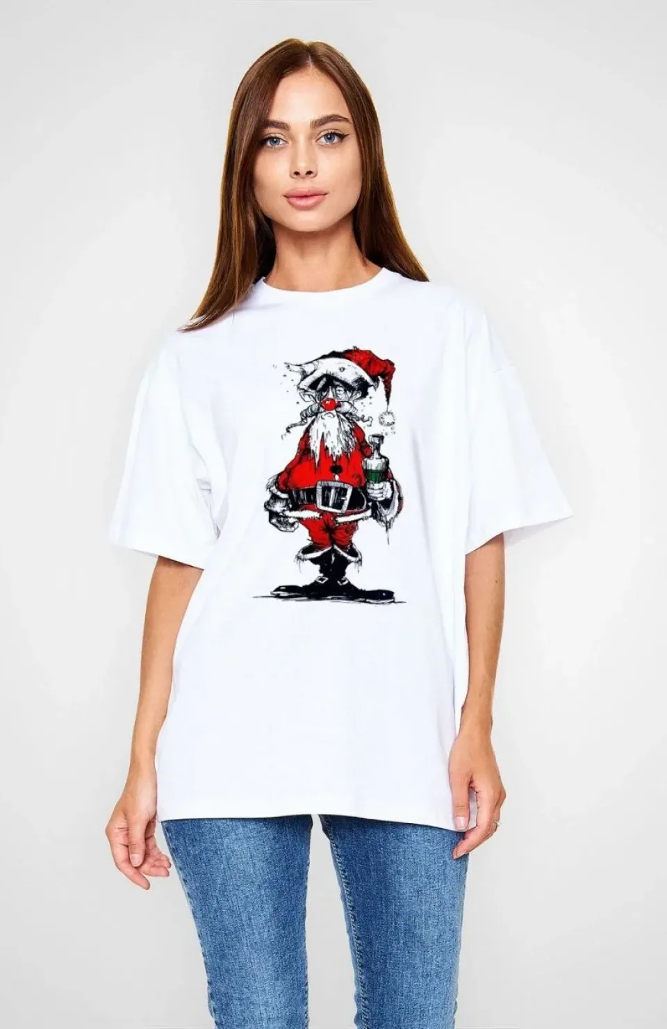 Unisex Bisiklet Yaka Baskılı Oversize T-Shirt - Beyaz Somersan Giyim | Kadın, Erkek ve Çocuk Moda