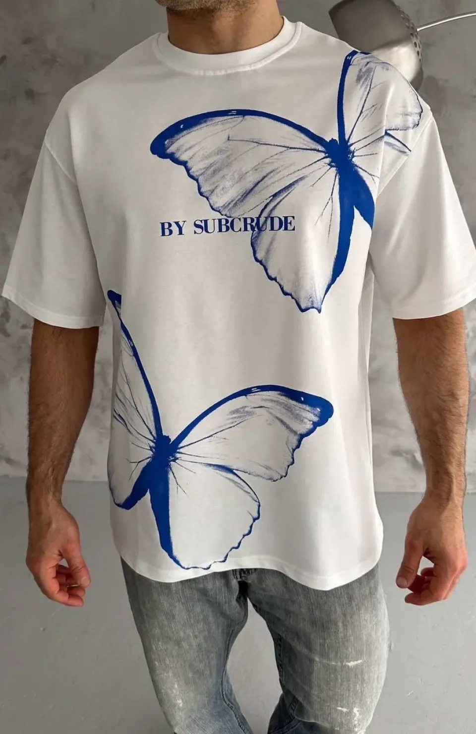 Unisex Bisiklet Yaka Baskılı Oversize T-Shirt - Beyaz Somersan Giyim | Kadın, Erkek ve Çocuk Moda