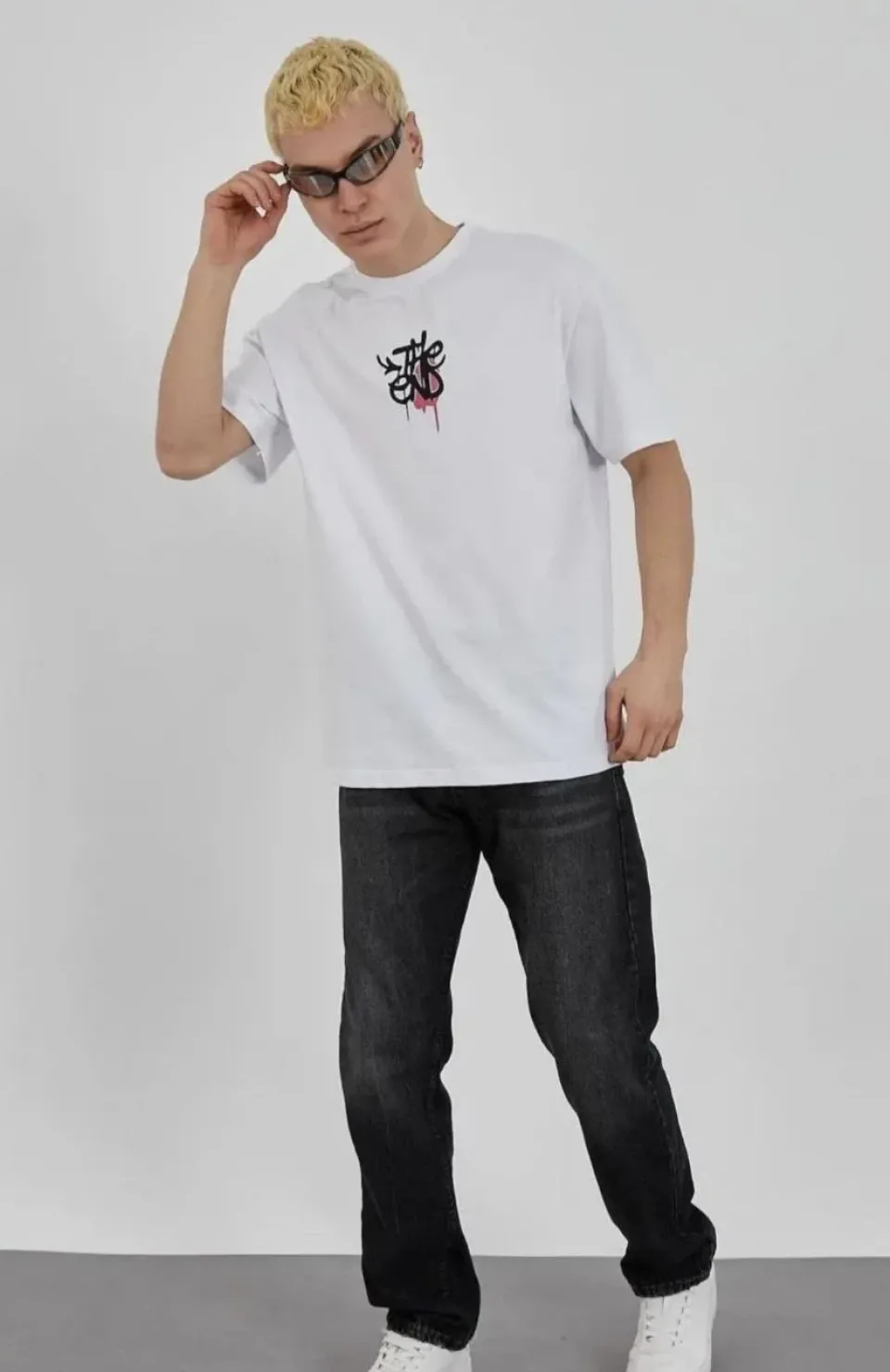 Unisex Bisiklet Yaka Baskılı Oversize T-Shirt - Beyaz Somersan Giyim | Kadın, Erkek ve Çocuk Moda