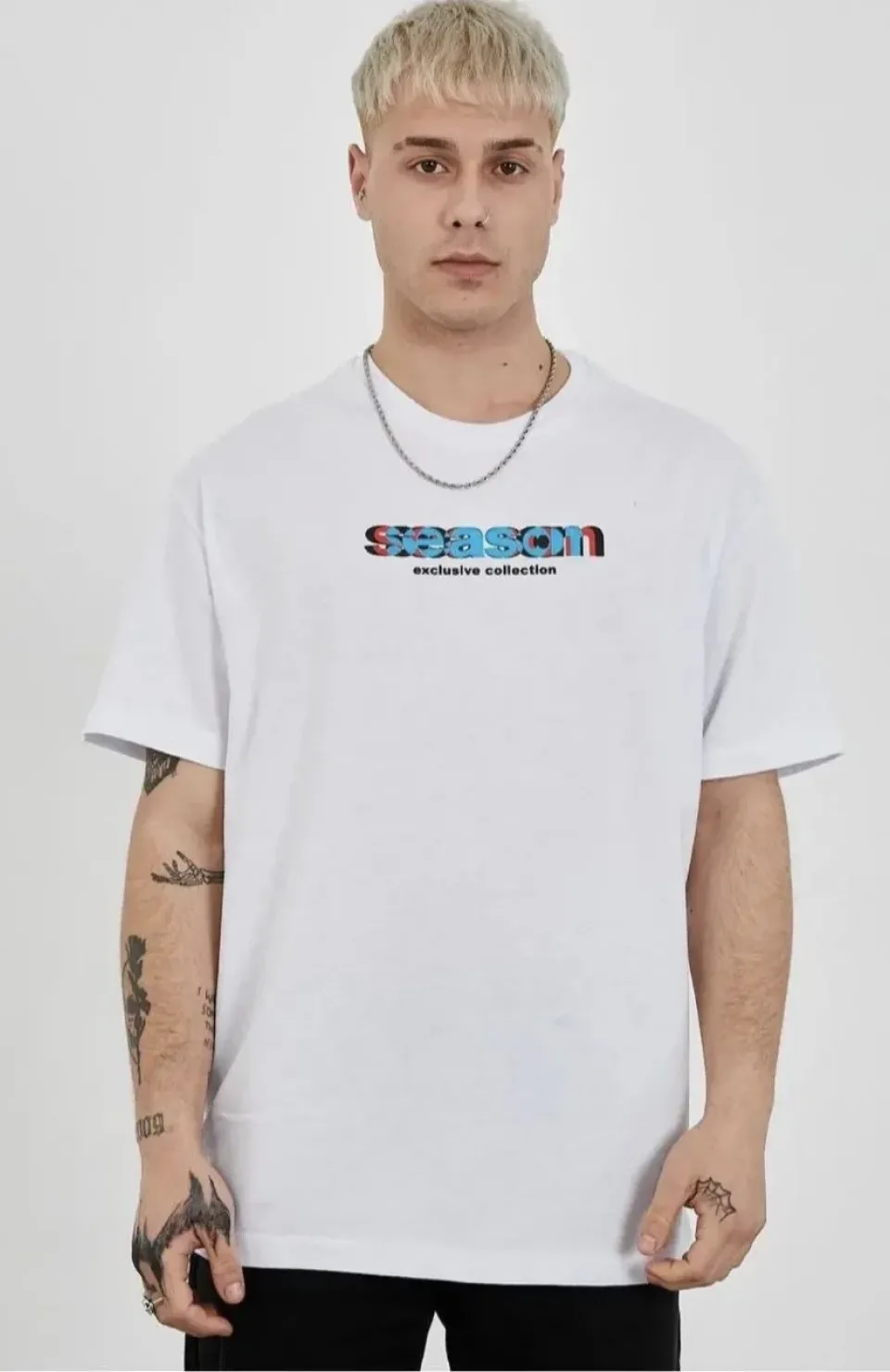 Unisex Bisiklet Yaka Baskılı Oversize T-Shirt - Beyaz Somersan Giyim | Kadın, Erkek ve Çocuk Moda