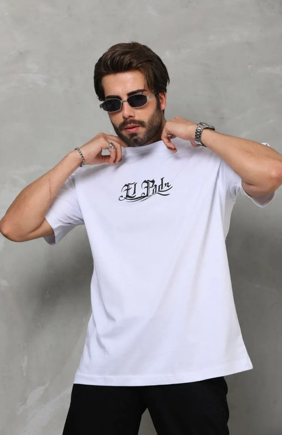 Unisex Bisiklet Yaka Baskılı Oversize T-Shirt - Beyaz Somersan Giyim | Kadın, Erkek ve Çocuk Moda