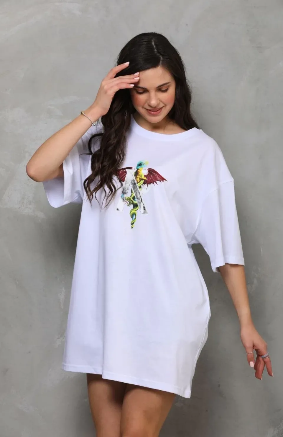 Unisex Bisiklet Yaka Baskılı Oversize T-Shirt - Beyaz Somersan Giyim | Kadın, Erkek ve Çocuk Moda