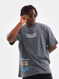 Unisex Bisiklet Yaka Baskılı Oversize T-Shirt - Gri Somersan Giyim | Kadın, Erkek ve Çocuk Moda