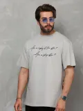 Unisex Bisiklet Yaka Baskılı Oversize T-Shirt - Gri Somersan Giyim | Kadın, Erkek ve Çocuk Moda