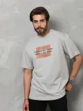 Unisex Bisiklet Yaka Baskılı Oversize T-Shirt - Gri Somersan Giyim | Kadın, Erkek ve Çocuk Moda