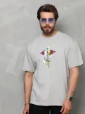 Unisex Bisiklet Yaka Baskılı Oversize T-Shirt - Gri Somersan Giyim | Kadın, Erkek ve Çocuk Moda