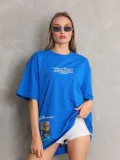 Unisex Bisiklet Yaka Baskılı Oversize T-Shirt - Mavi Somersan Giyim | Kadın, Erkek ve Çocuk Moda