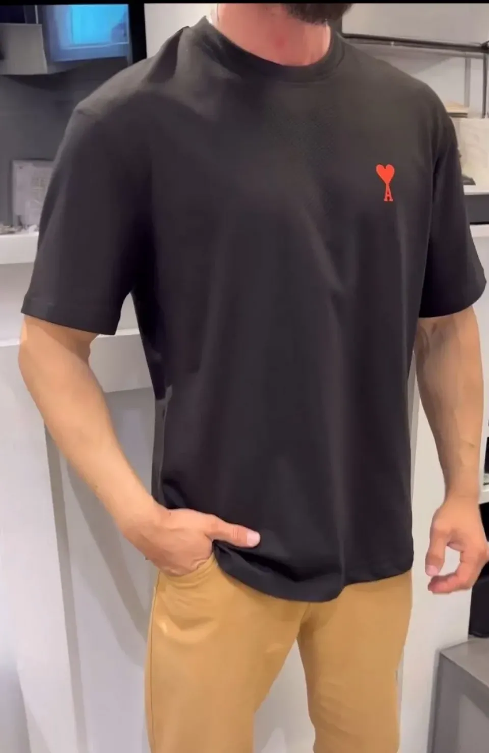 Unisex Bisiklet Yaka Baskılı Oversize T-Shirt - Siyah