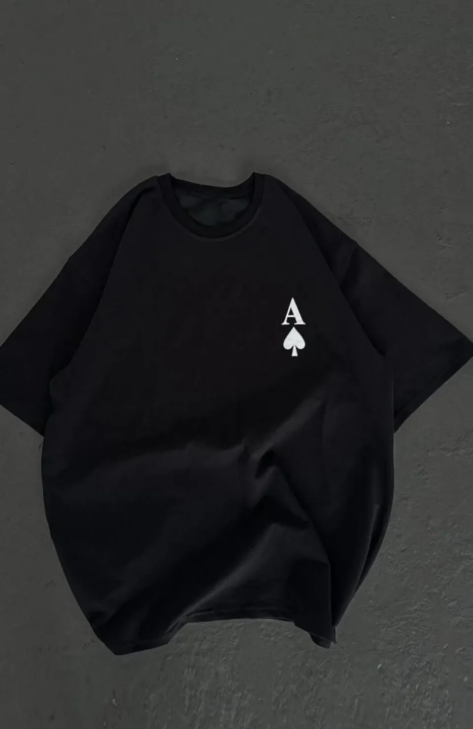 Unisex Bisiklet Yaka Baskılı Oversize T-Shirt - Siyah