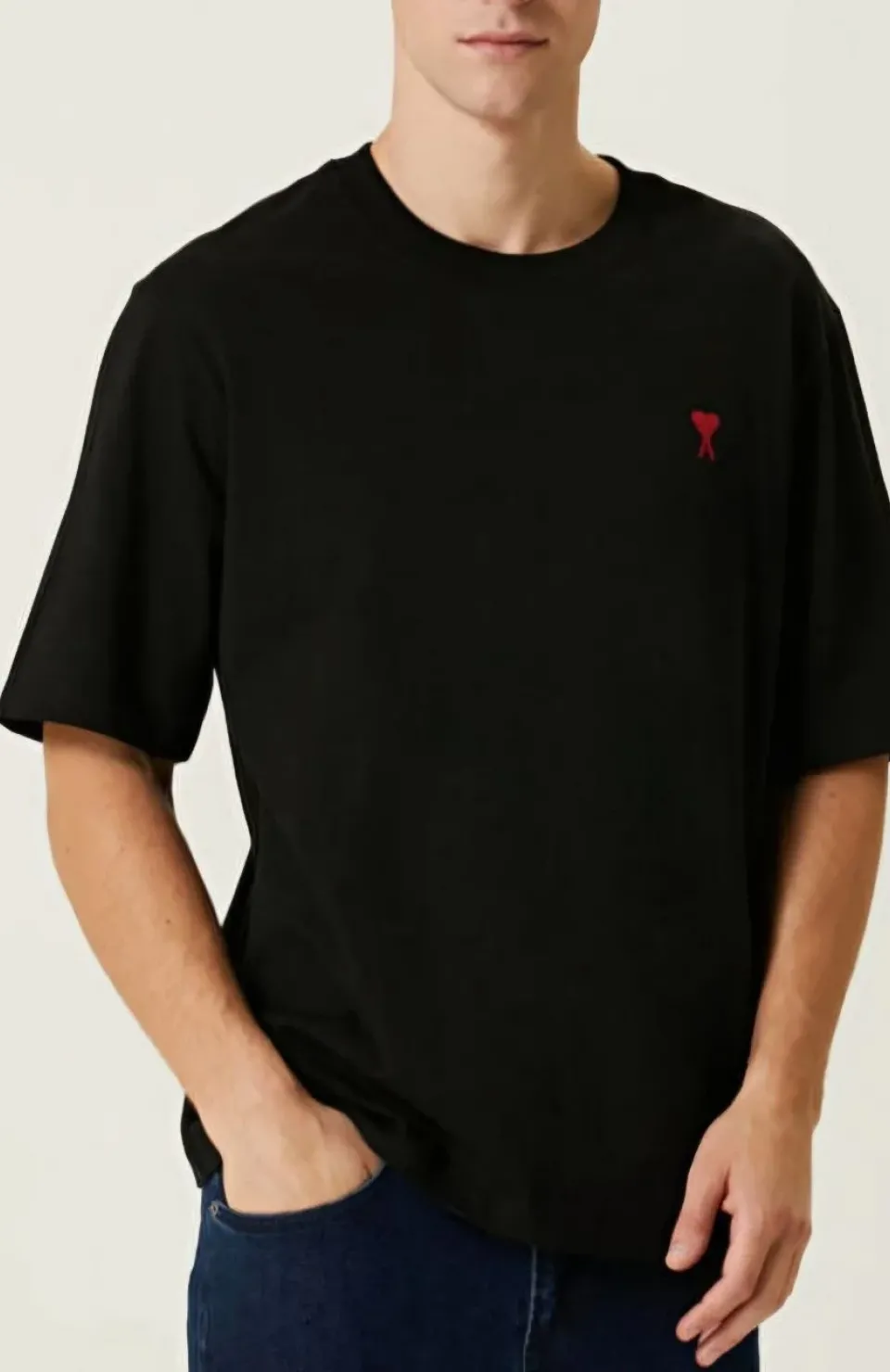 Unisex Bisiklet Yaka Baskılı Oversize T-Shirt - Siyah