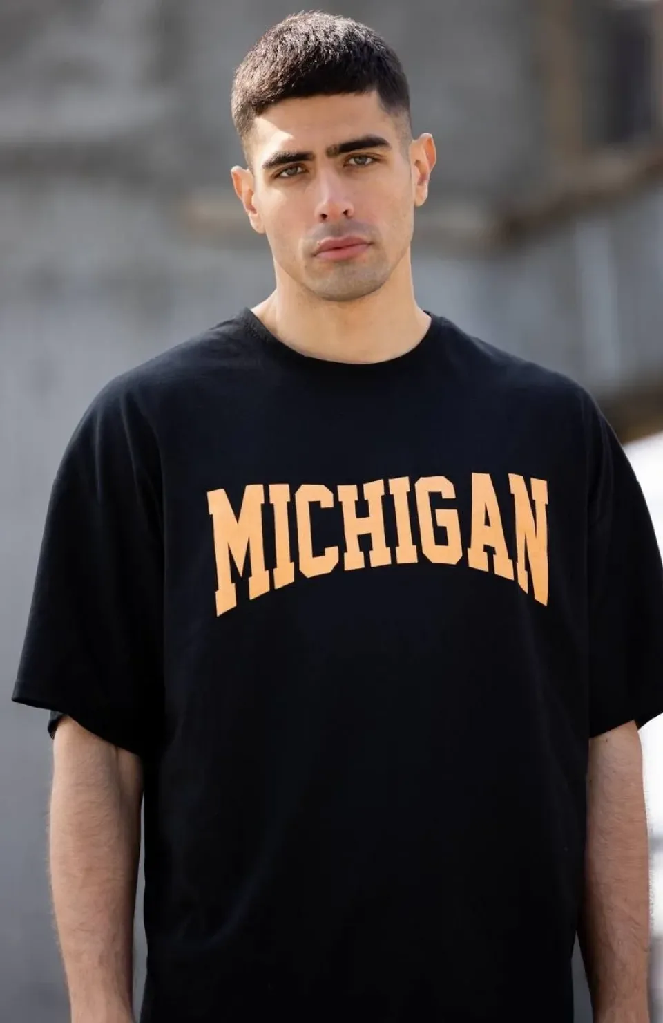 Unisex Bisiklet Yaka Baskılı Oversize T-Shirt - Siyah