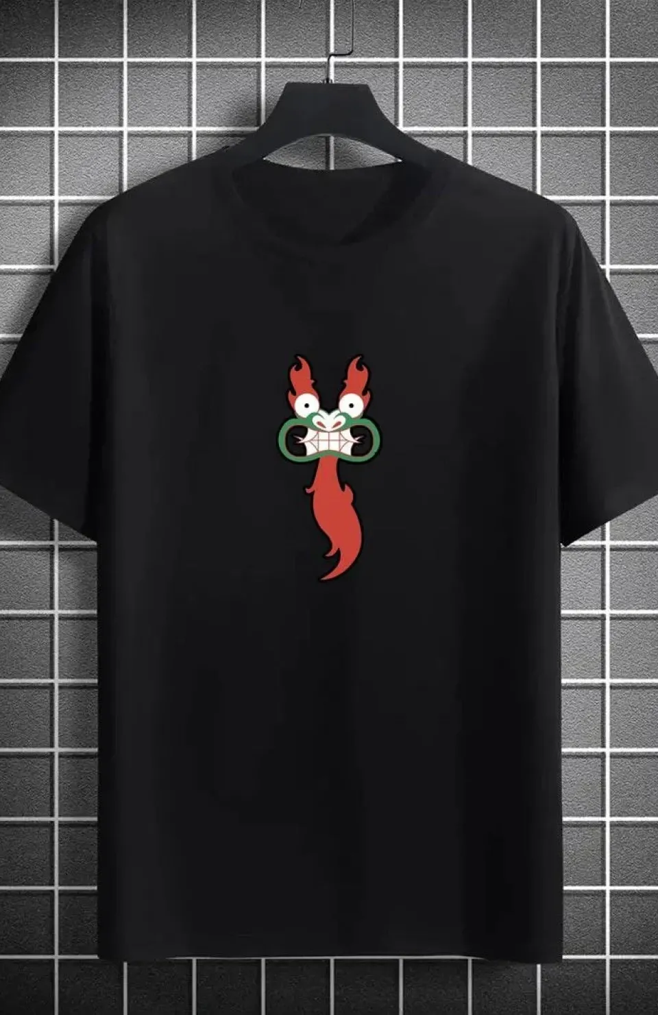 Unisex Bisiklet Yaka Baskılı Oversize T-Shirt - Siyah