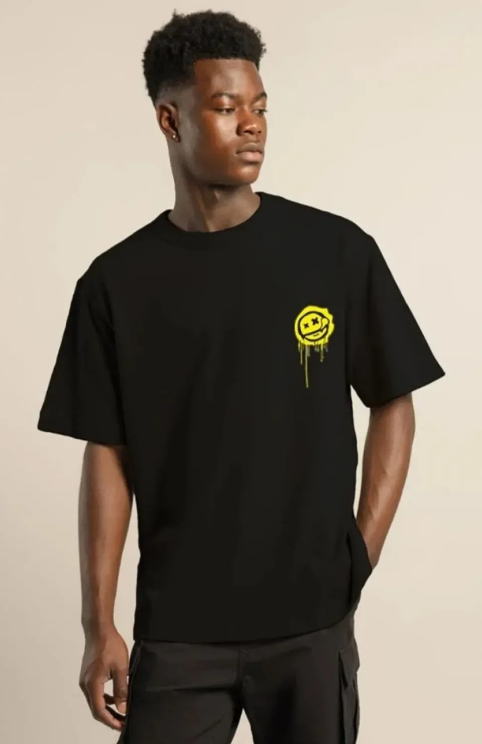 Unisex Bisiklet Yaka Baskılı Oversize T-Shirt - Siyah Somersan Giyim | Kadın, Erkek ve Çocuk Moda