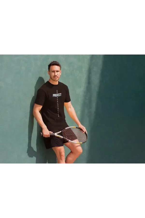 Unisex Bisiklet Yaka Baskılı Oversize T-Shirt - Siyah