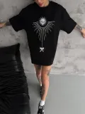 Unisex Bisiklet Yaka Baskılı Oversize T-Shirt - Siyah Somersan Giyim | Kadın, Erkek ve Çocuk Moda