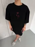 Unisex Bisiklet Yaka Baskılı Oversize T-Shirt - Siyah Somersan Giyim | Kadın, Erkek ve Çocuk Moda