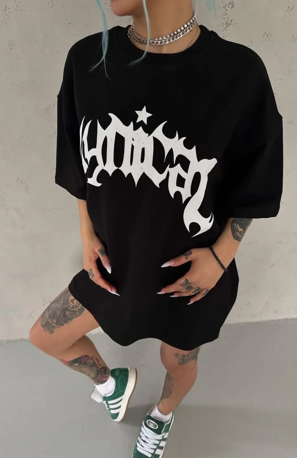 Unisex Bisiklet Yaka Baskılı Oversize T-Shirt - Siyah Somersan Giyim | Kadın, Erkek ve Çocuk Moda