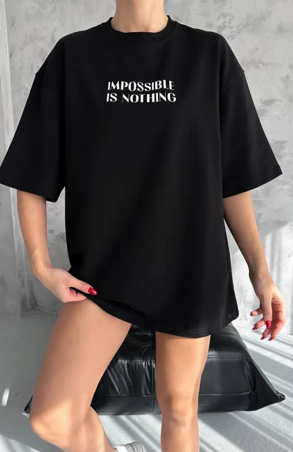 Unisex Bisiklet Yaka Baskılı Oversize T-Shirt - Siyah Somersan Giyim | Kadın, Erkek ve Çocuk Moda