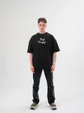 Unisex Bisiklet Yaka Baskılı Oversize T-Shirt - Siyah Somersan Giyim | Kadın, Erkek ve Çocuk Moda