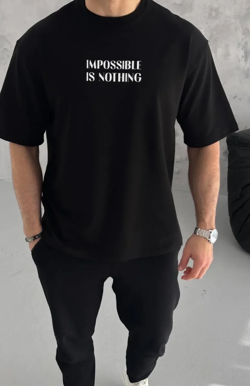 Unisex Bisiklet Yaka Baskılı Oversize T-Shirt - Siyah Somersan Giyim | Kadın, Erkek ve Çocuk Moda