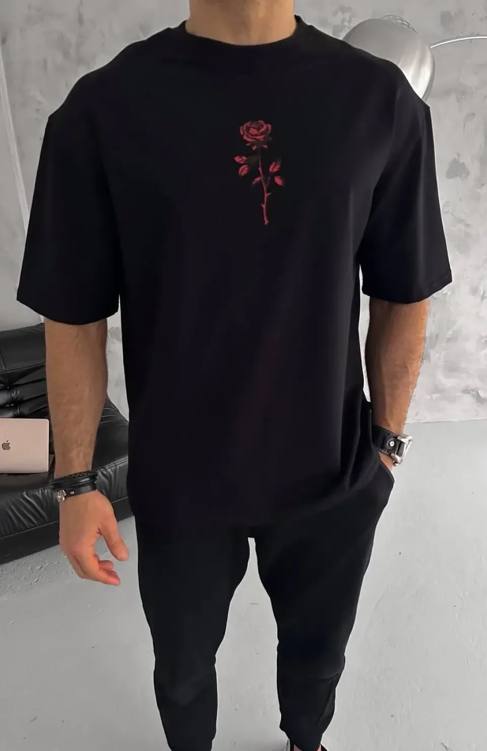 Unisex Bisiklet Yaka Baskılı Oversize T-Shirt - Siyah Somersan Giyim | Kadın, Erkek ve Çocuk Moda