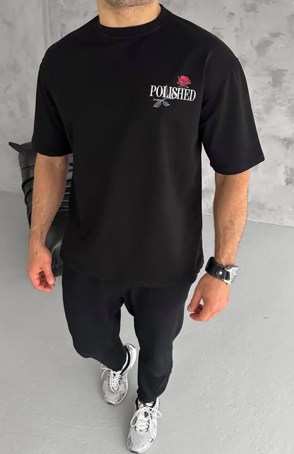 Unisex Bisiklet Yaka Baskılı Oversize T-Shirt - Siyah Somersan Giyim | Kadın, Erkek ve Çocuk Moda