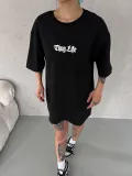 Unisex Bisiklet Yaka Baskılı Oversize T-Shirt - Siyah Somersan Giyim | Kadın, Erkek ve Çocuk Moda
