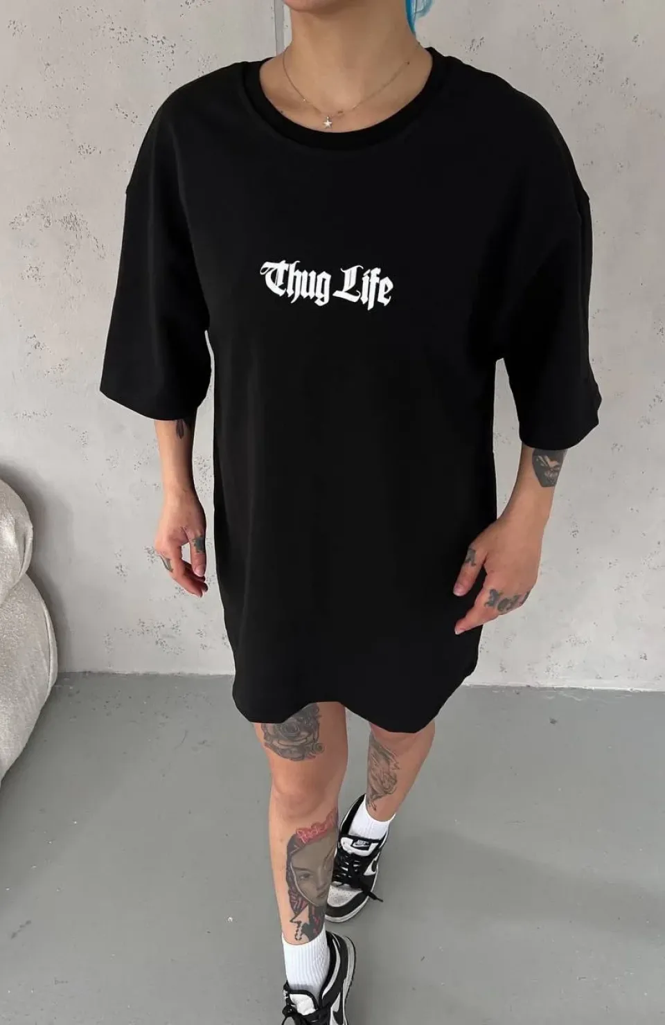 Unisex Bisiklet Yaka Baskılı Oversize T-Shirt - Siyah Somersan Giyim | Kadın, Erkek ve Çocuk Moda