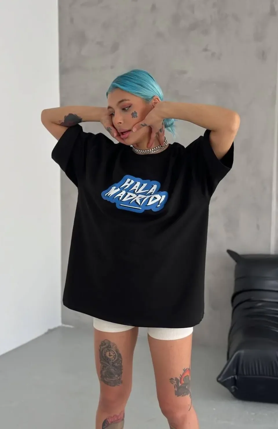 Unisex Bisiklet Yaka Baskılı Oversize T-Shirt - Siyah Somersan Giyim | Kadın, Erkek ve Çocuk Moda