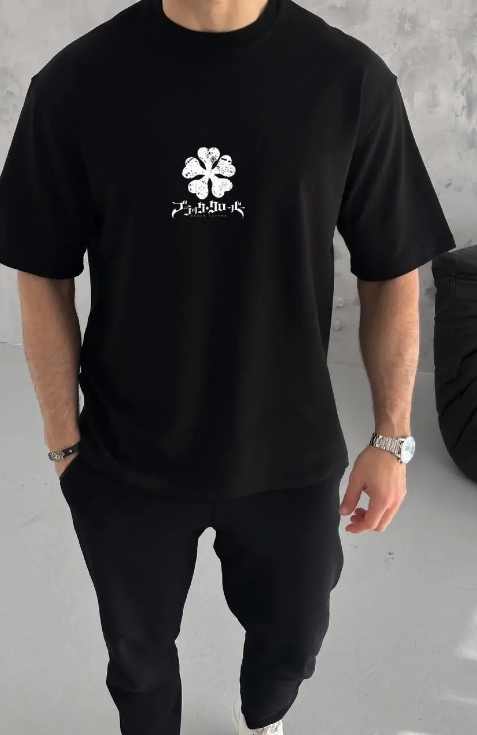 Unisex Bisiklet Yaka Baskılı Oversize T-Shirt - Siyah Somersan Giyim | Kadın, Erkek ve Çocuk Moda