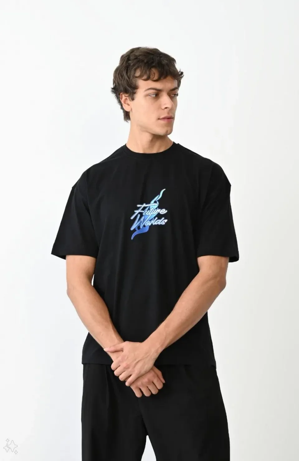 Unisex Bisiklet Yaka Baskılı Oversize T-Shirt - Siyah Somersan Giyim | Kadın, Erkek ve Çocuk Moda