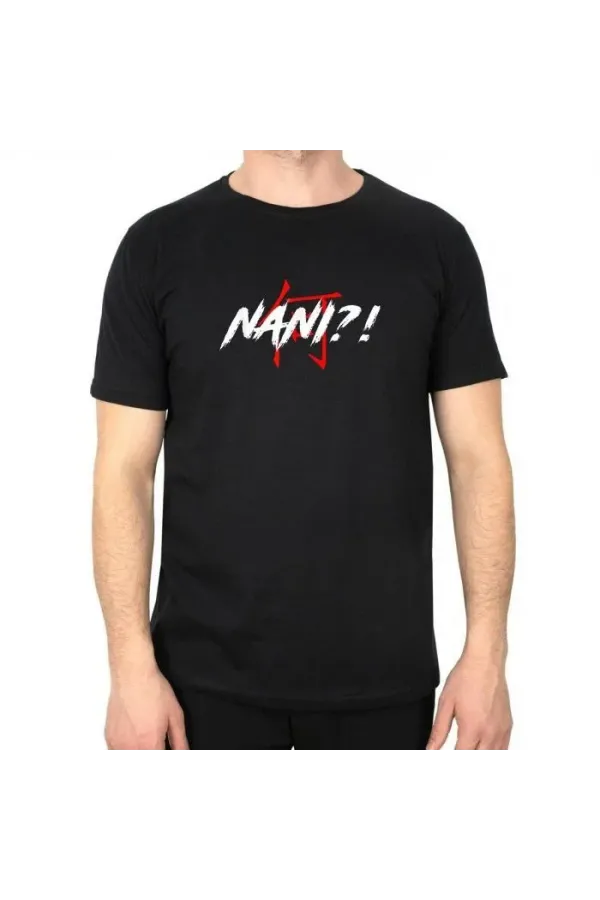 Unisex Bisiklet Yaka Baskılı Oversize T-Shirt - Siyah