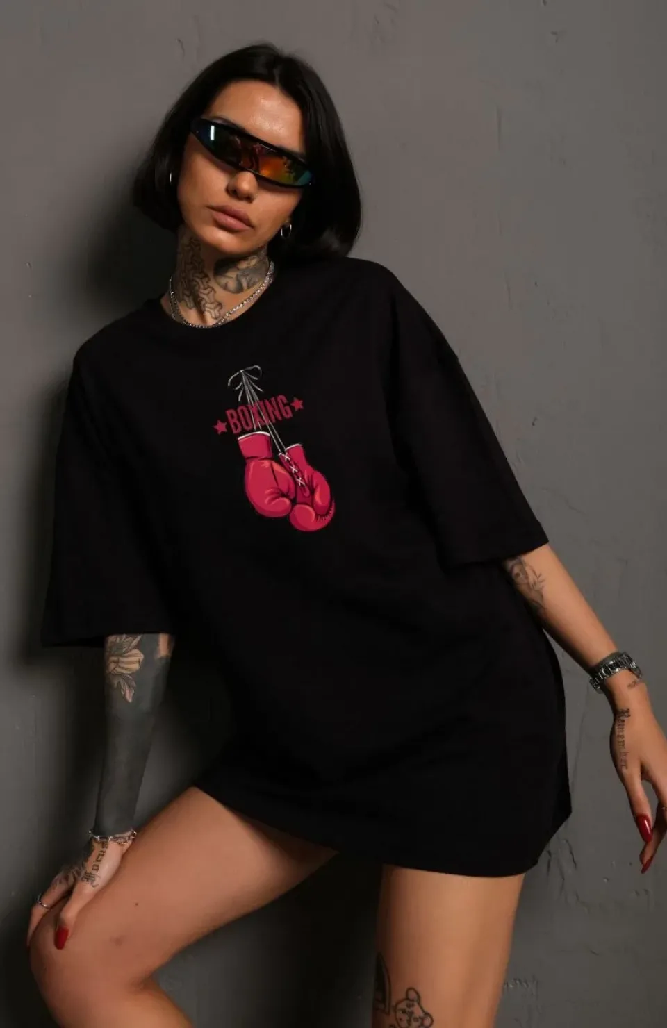 Unisex Bisiklet Yaka Baskılı Oversize T-Shirt - Siyah Somersan Giyim | Kadın, Erkek ve Çocuk Moda