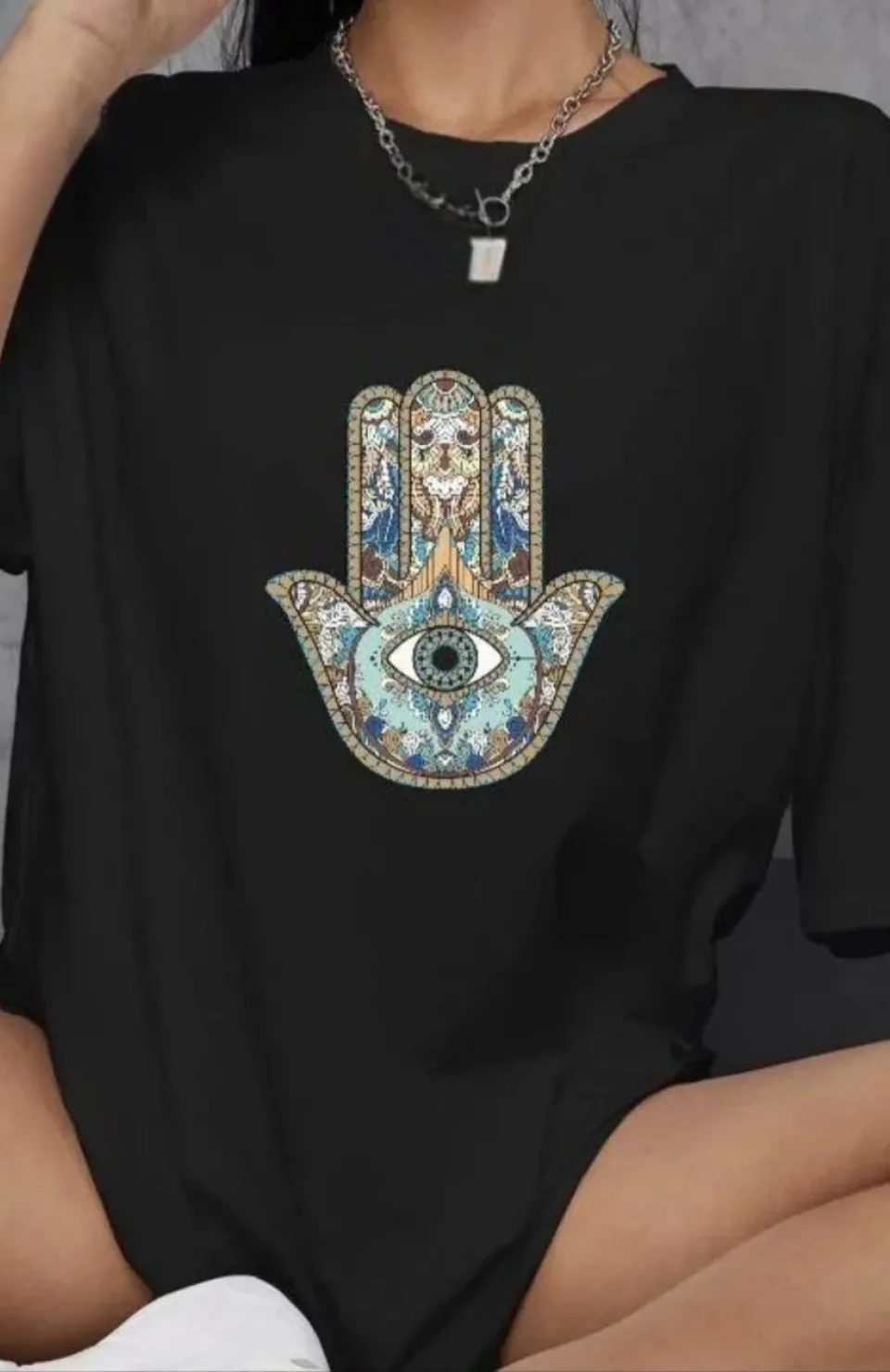 Unisex Bisiklet Yaka Baskılı Oversize T-Shirt - Siyah Somersan Giyim | Kadın, Erkek ve Çocuk Moda